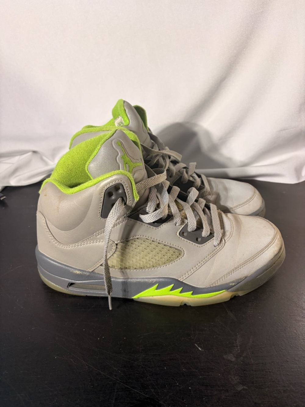 Jordan 5 Grey and Neon Green High-Top Sneakers